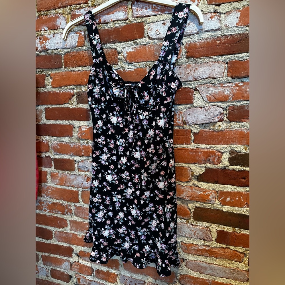 Reformation- black floral mini dress.  Size M. Like new, Never worn.